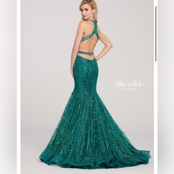 Ellie Wilde Teal Sequin Prom Dress - Picture 6 of 7